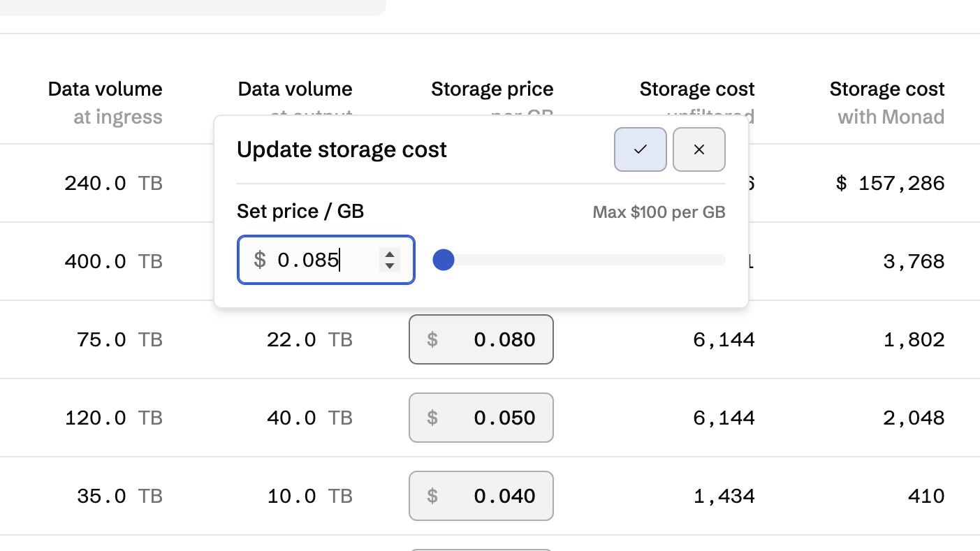 Editing a storage price