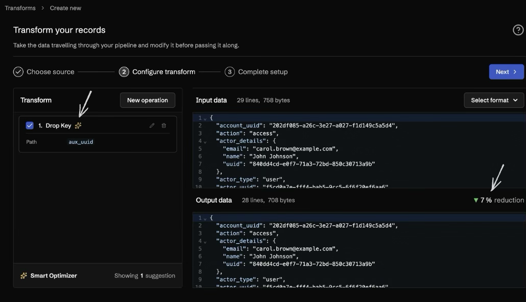 Reviewing recommendations with output reduction