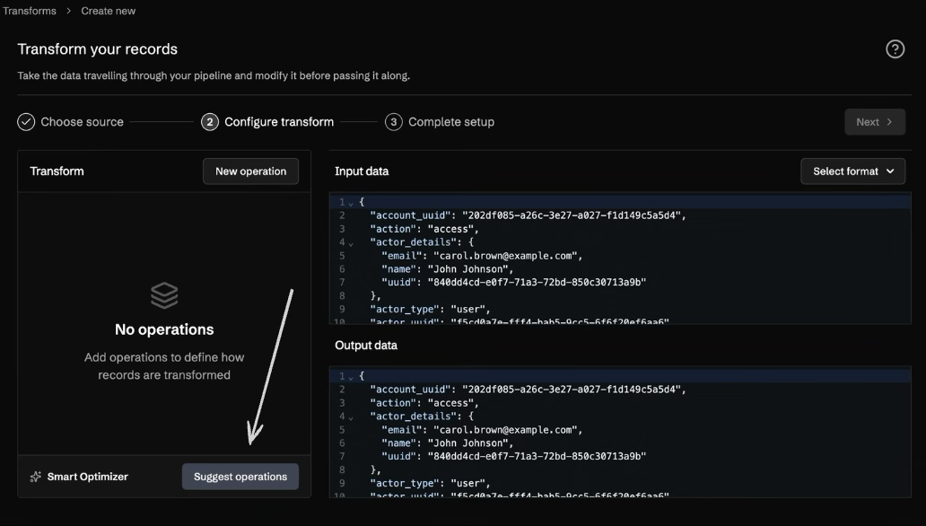 Suggest operations button